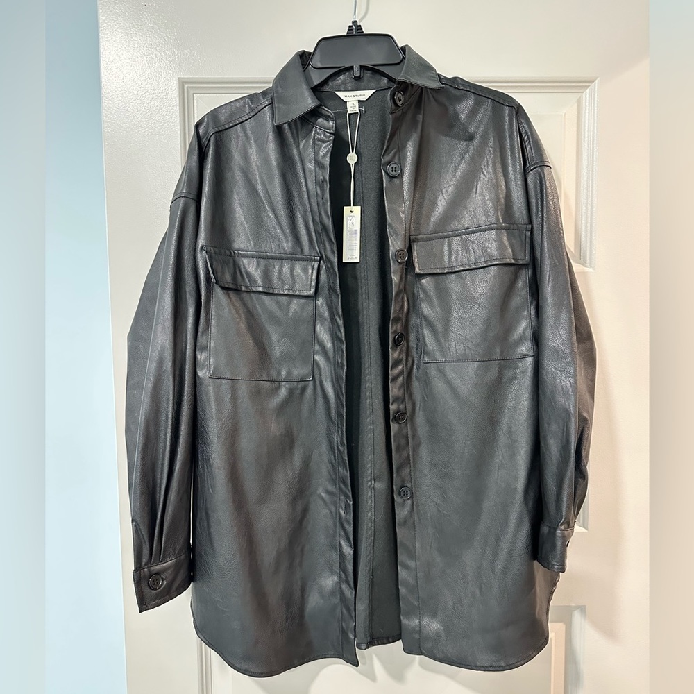 Max studio black leatherette shirt